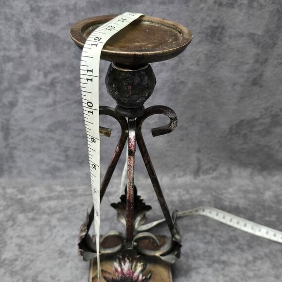 Rustic Metal Leaf Design 12" Candle Holder Display Piece Home Decor - Picture 10 of 11